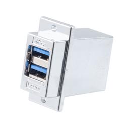 USB 3.0双层堆栈式适配耦合器，ECF法兰面板安装型，2个A型母头至2个A型母头，ABS外壳，银色的图片