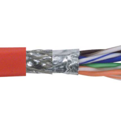 6类SF/UTP线缆，铝箔编织双屏蔽，低烟无卤护套，4对26AWG多股导线，红，1000英尺（305米）的图片