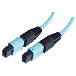 MPO w/o pins to MPO w/o pins, 12 Fiber Ribbon, OM4 100G 50/125 Multimode, LSZH Jacket, Aqua, 10.0m的图片