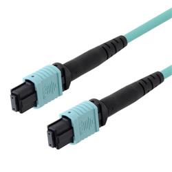MPO w/o pins to MPO w/o pins, 24 Fiber Round, OM3 10G 50/125 Multimode, LSZH Jacket, Aqua, 3.0m的图片