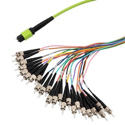 MPO带引脚插口到ST扇出插口，24根光纤，OM4 50 / 125um多模，OFNR光缆护套，水蓝色，1米的图片