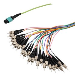 MPO带引脚插口到ST扇出插口，24根光纤，OM5 50 / 125um多模，LSZH光缆护套，柠檬绿，1米的图片